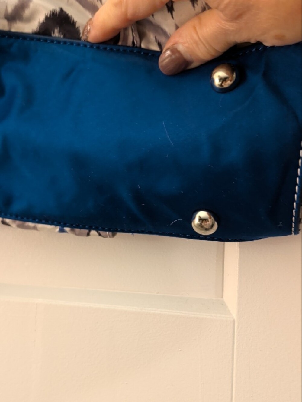 Bebe Blue Patterned Ruffle Tote Bag - Picture 7 of 16